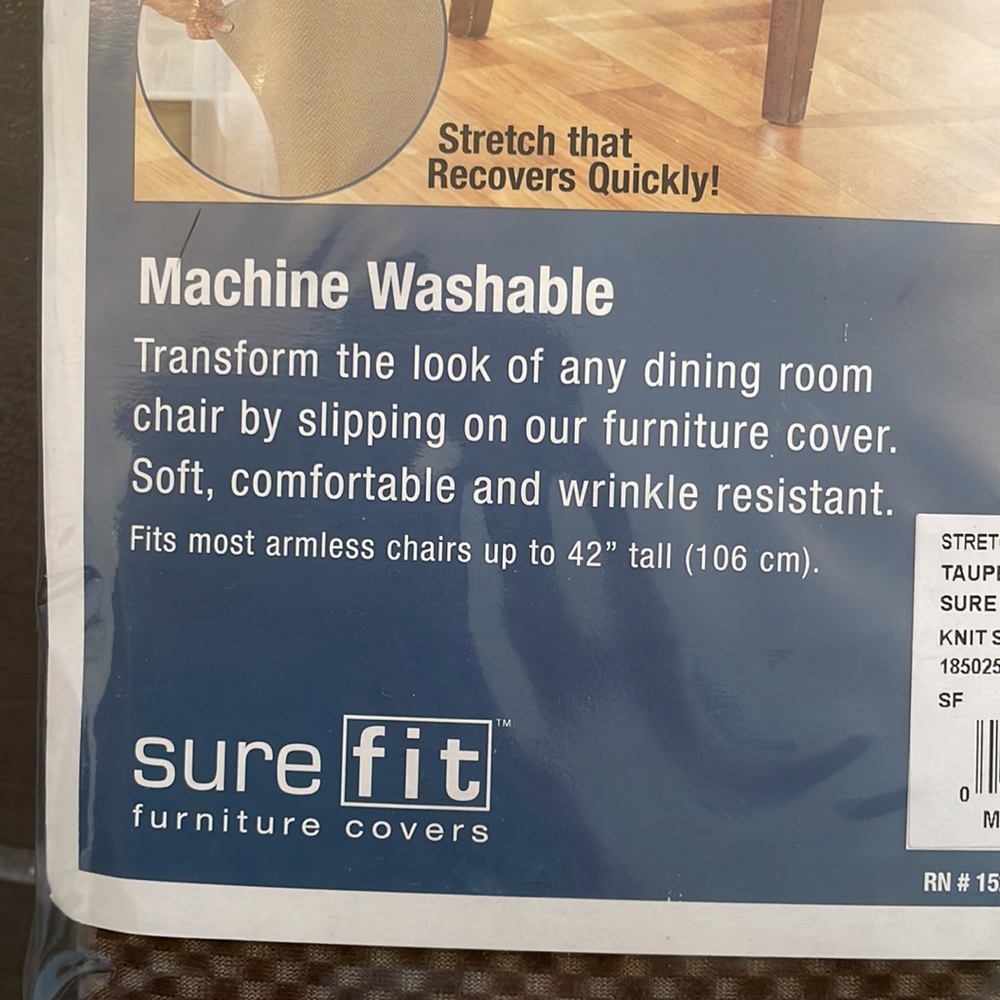 Sure Fit Stretch Short Dining Chair Cover - Taupe - Picture 5 of 7